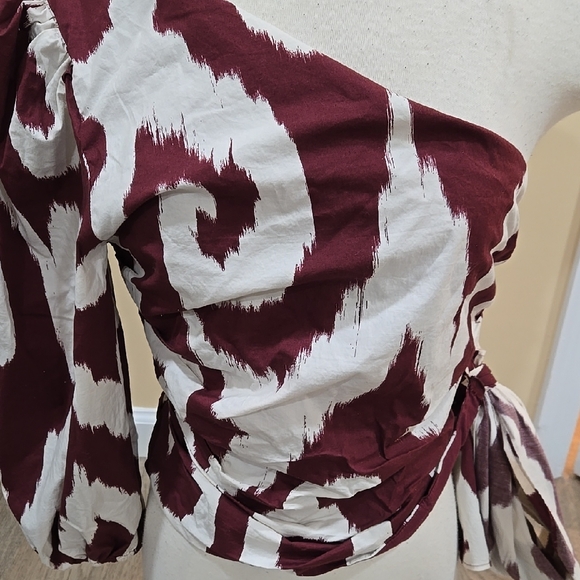 EXPRESS! One-Shoulder Burgundy and White Top - Picture 2 of 6